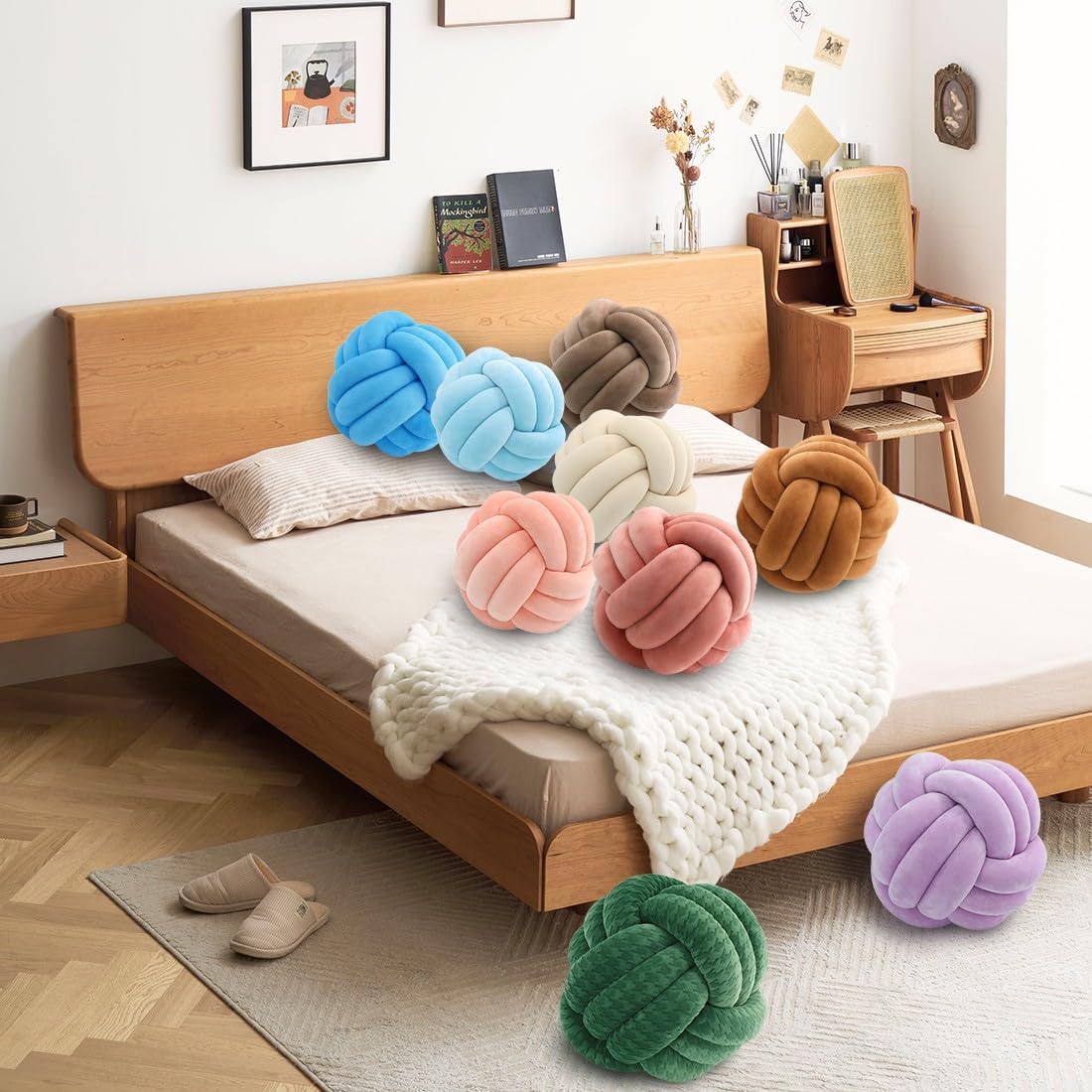 Handmade Braided Knot Pillow - 20cm Orange Ball-Shaped Plush Throw Pillow for Couch, Living Room & Bed Decor | Cozy Home Accent, Perfect for Sofa Lounging & Bedroom Styling