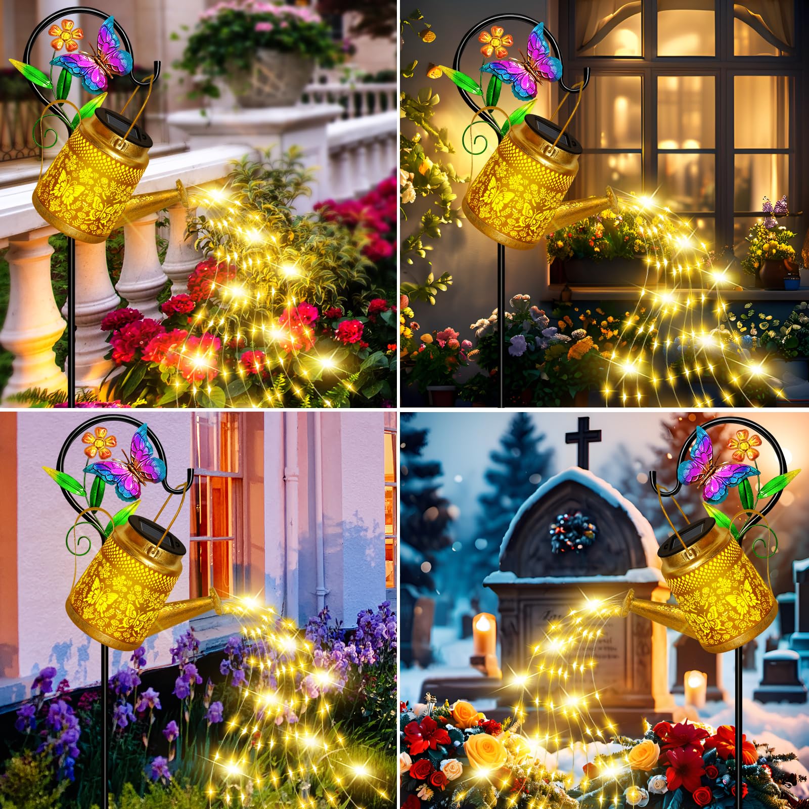 Solar Watering Can Lights Outdoor - Large Butterfly Hanging Lantern with Shepherd Hook, Waterproof Garden Decor for Pathway, Yard & Landscape - Perfect Gift for Mom & Grandma - Ideal for Garden Parties, Patio Lighting & Backyard Decorations