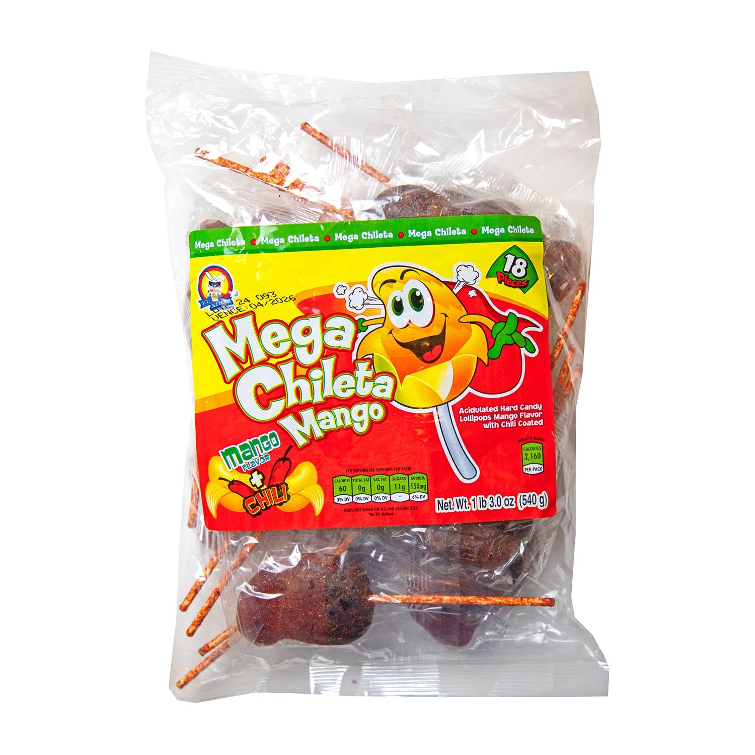 Azteca Chileta Mega Mango Hot Sauce - 18 Count Resealable Bag | Authentic Mexican Flavor for Tacos, Burritos & Nachos | Spicy Condiment for Home Cooking & Parties