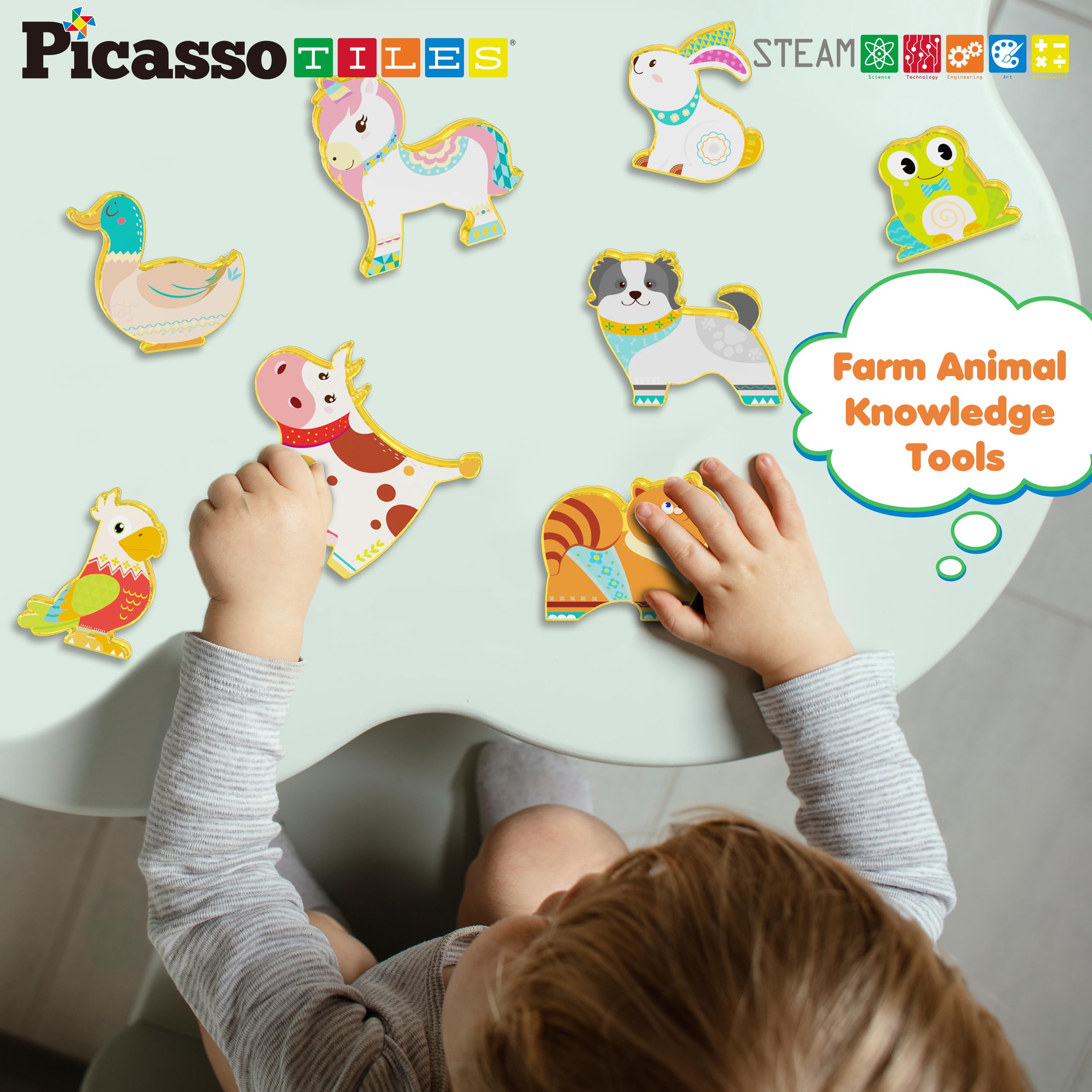 PicassoTiles Magnetic Farm Animal Blocks - STEM Toy for Kids Ages 3+ | Pretend Play & Learning