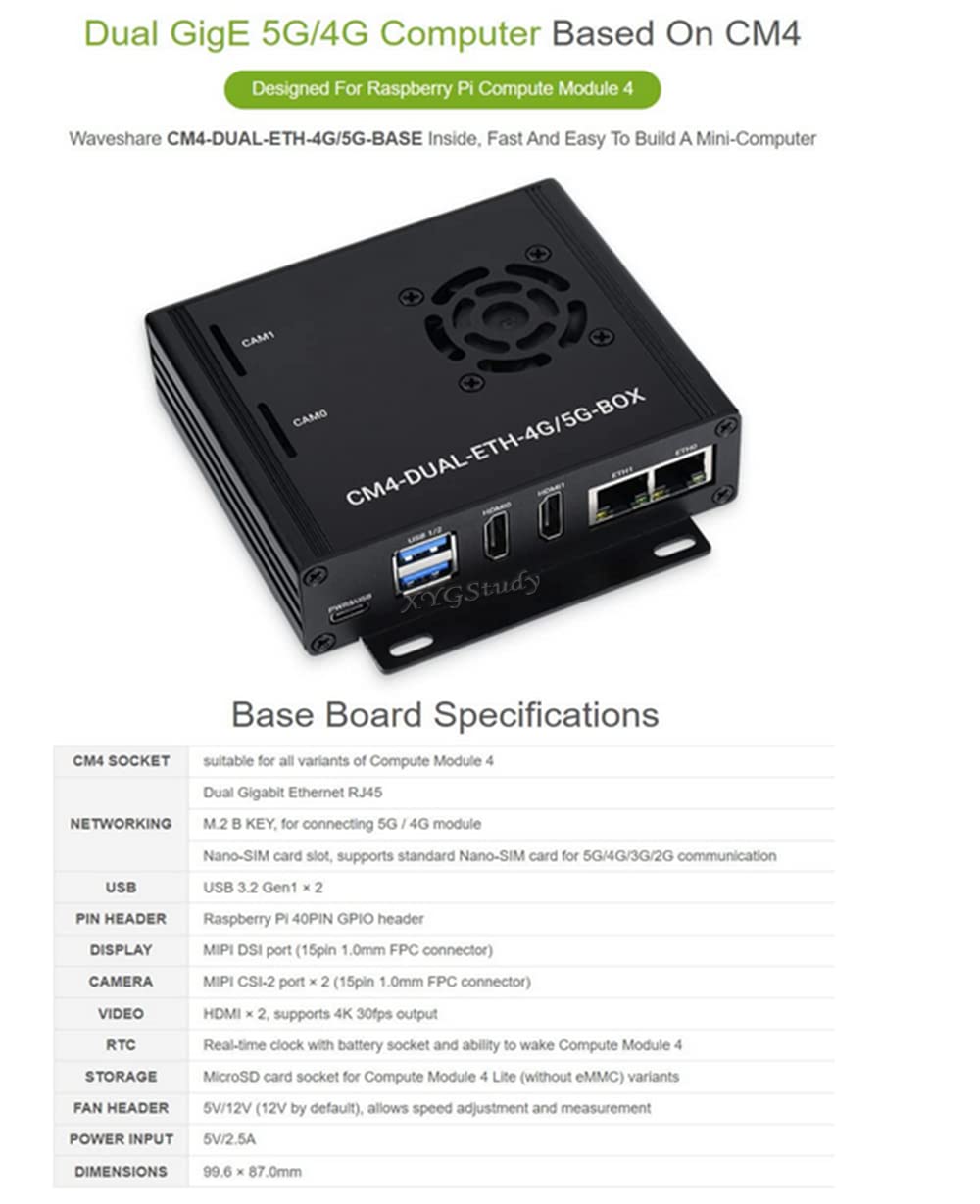 5G/4G Mini PC with Dual Gigabit Ethernet Ports, Metal Case & Cooling Fan - Compatible with Raspberry Pi Compute Module 4 (CM4 Not Included) | Ideal for IoT, Edge Computing & Network Appliances