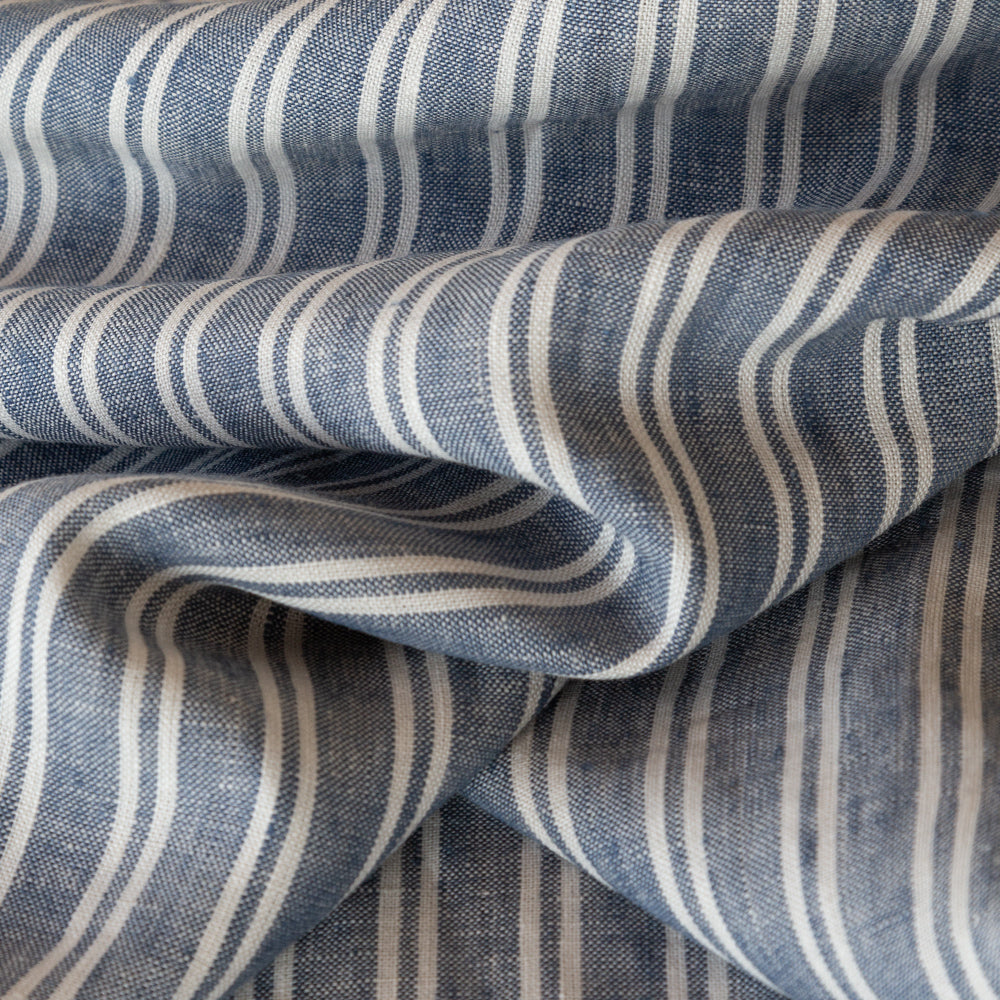 French Blue & White Striped Linen Fabric - Premium Quality for Home Decor, Upholstery & DIY Sewing Projects | Perfect for Curtains, Table Runners & Summer Dresses
