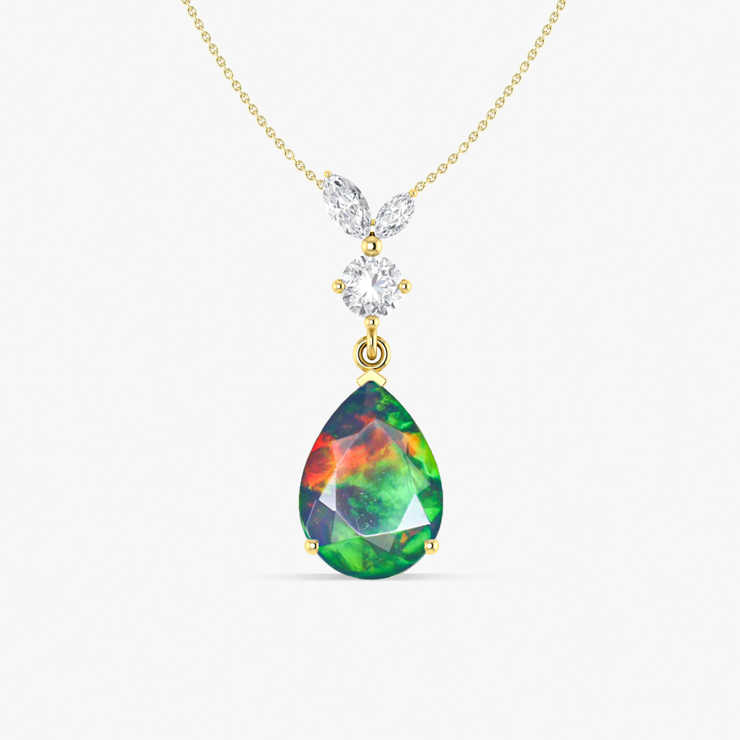 Fire Black Opal Pear Gemstone Pendant Necklace - Elegant Jewelry for Women, Perfect Gift for Birthday, Anniversary & Special Occasions