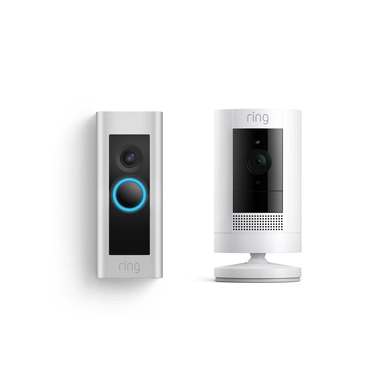 Ring Wired Doorbell Plus with Stick Up Cam - Battery Powered HD Video Doorbell & Security Camera (White) - Home Security System for Front Door Monitoring & Package Protection