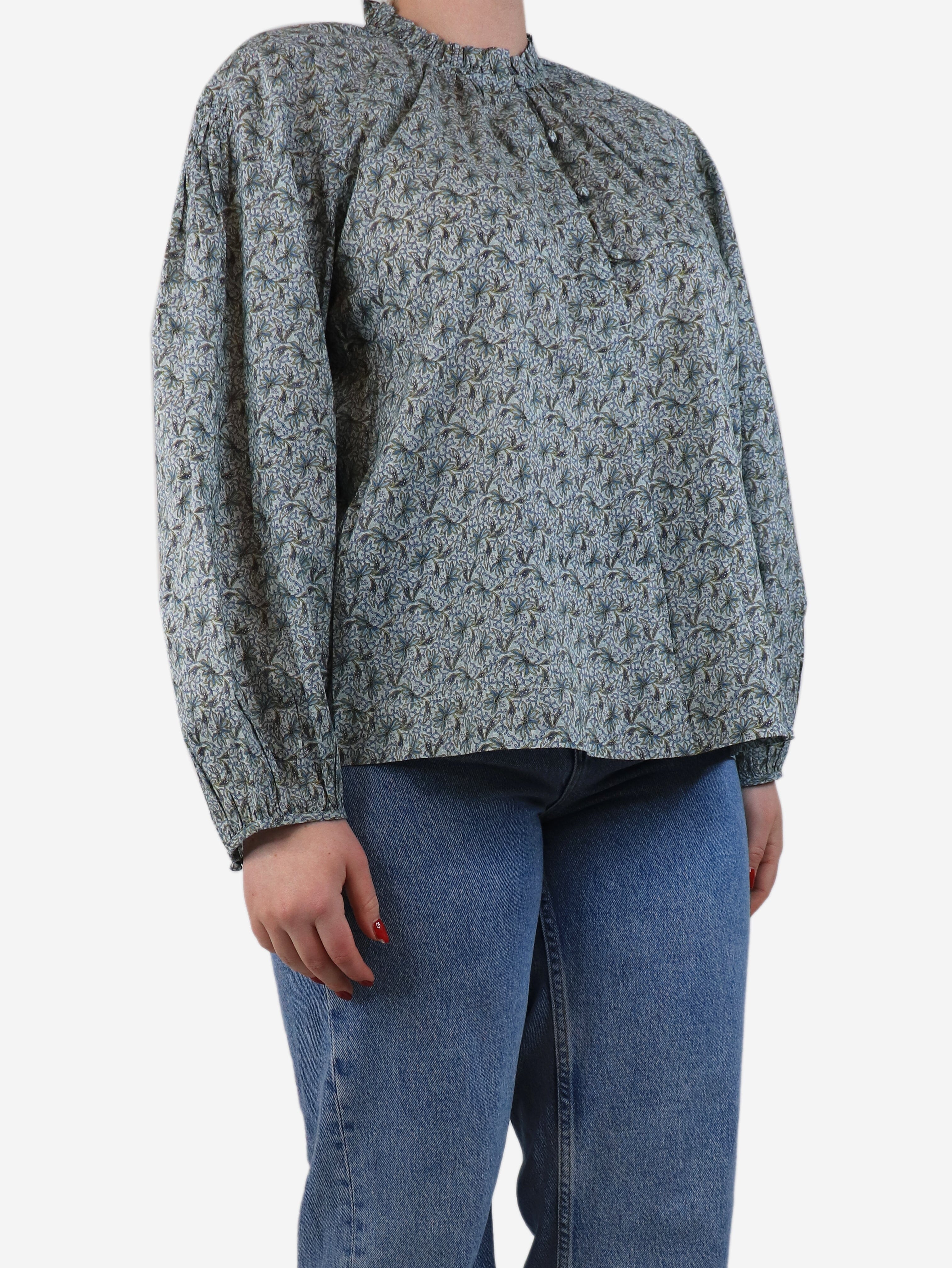 Blue Floral Blouse Women's UK Size 12 - Elegant Flowy Top for Casual Wear, Office & Spring Outfits