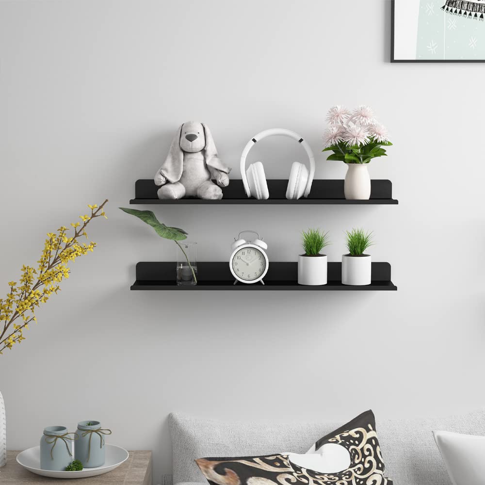 Metal Floating Shelves Wall Mounted - Set of 8, Stainless Steel Hanging Shelves for Living Room & Kitchen Storage, Matte Black - Perfect for Displaying Decor, Books, and Organizing Small Items