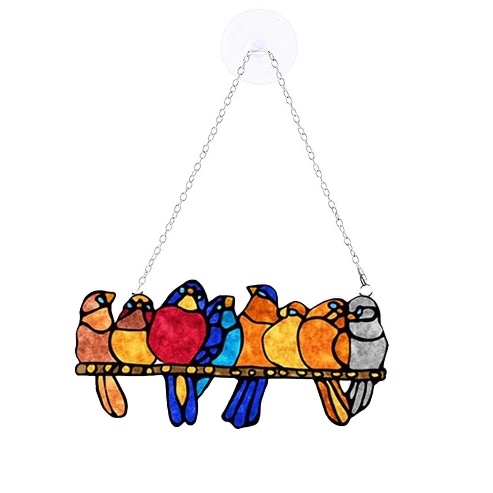 Colorful Stained Glass Suncatcher Window Panel - Handcrafted Bird Series Sculpture with Wire Perch, Home & Garden Decor for Patio, Yard, Living Room (Perfect Gift for Nature Lovers & Bird Enthusiasts)