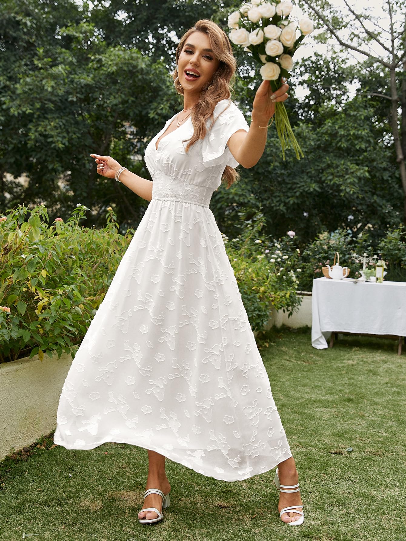 Boho Floral Maxi Dress for Women - Flowy Casual V-Neck Short Sleeve Wedding Guest Dress, Beach Holiday Long Dress for Summer Vacations & Outdoor Events