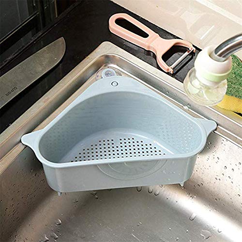 2-Pack Triangle Sink Basket Organizer - Multifunctional Sponge Holder, Drain Shelf & Suction Cup Storage Rack for Kitchen & Bathroom (Blue) | Perfect for Organizing Sponges, Soaps & Cleaning Supplies by Sink
