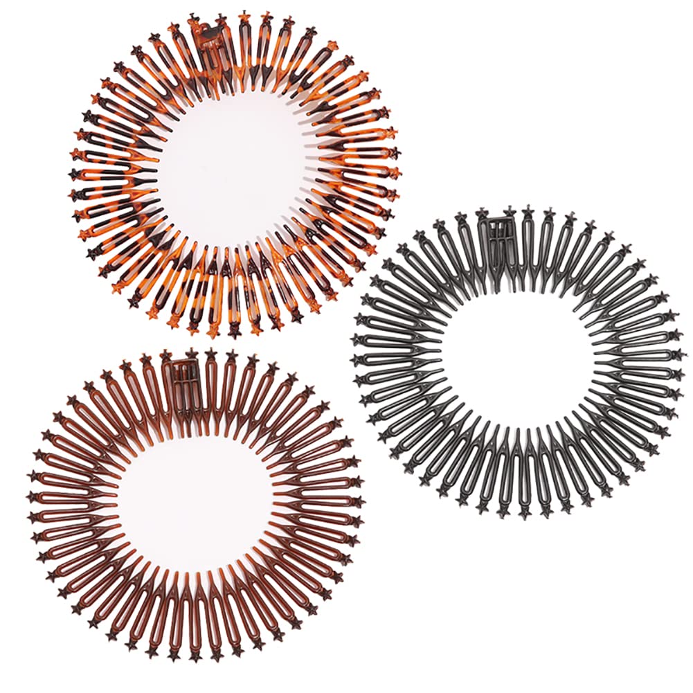 6 Pack Stretch Hair Comb Headbands - Full Circle Spring Headbands for Women & Girls - Flexible Plastic Hair Accessories for Ponytails, Workouts, and Everyday Styling