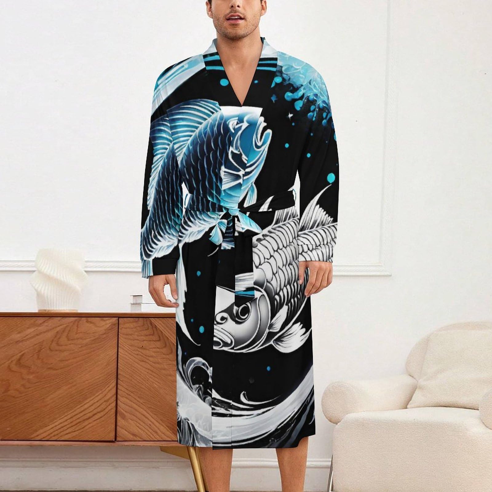 Men's Lightweight Spa Robe with Shawl Collar - Soft Bathrobe for Lounge & Relaxation at Home, Hotel, Spa - Breathable Cotton Nightshirt for Men