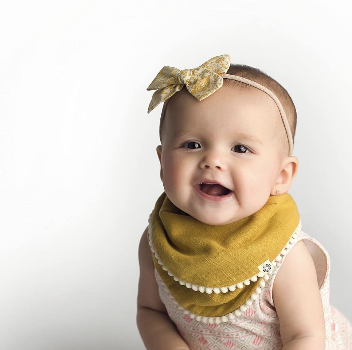 Organic Cotton Baby Bibs for Girls - Set of 6 Fairtrade & GOTS Certified Pom Pom Drool Bibs | Soft & Absorbent for Feeding, Teething & Playtime