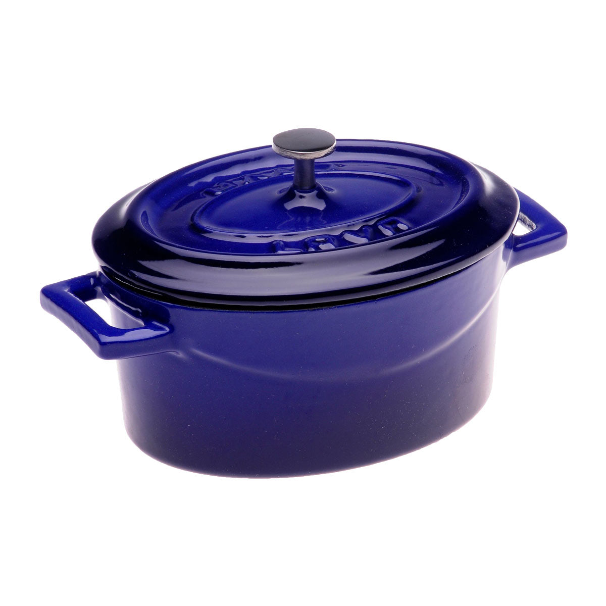 Arcata 081820 Mini Oval Cast Iron Casserole Dish with Lid - 14.25 oz, Blue Enameled Dutch Oven for Baking, Roasting & Serving - Perfect for Soups, Stews & Side Dishes