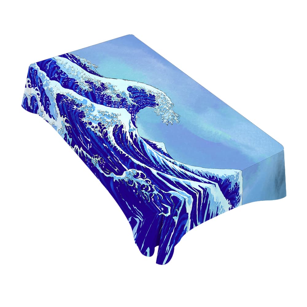 Yakuna Sea Waves Rectangle Tablecloth - Japanese Blue Sky Design, Waterproof, Spillproof & Soil Resistant - 52x70 Inch Kitchen Table Cover for Dining, Parties & Outdoor Use