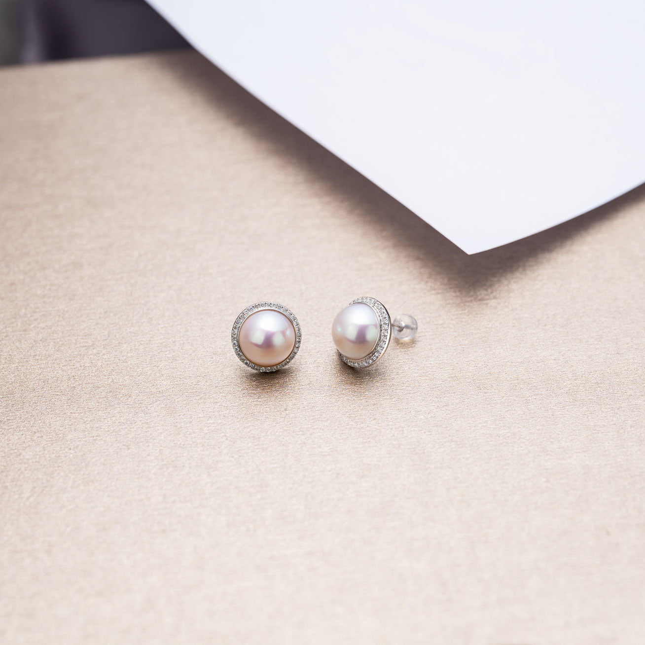 18K Gold Diamond & Pearl Dome Earrings for Women | Elegant Edison Pearl Stud Earrings KE00122 | Perfect for Weddings, Parties & Special Occasions