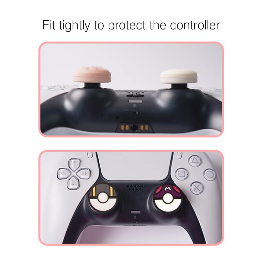 PERFECTSIGHT Cute Thumb Grip Caps for PS5, PS4, Xbox Series X/S, Xbox One, Switch PRO Controller - 4PCS Soft Rubber 3D Analog Thumbstick Grips - Kawaii Joystick Covers for Enhanced Gaming Comfort (PKballs) - Perfect for Long Gaming Sessions and Improved Control