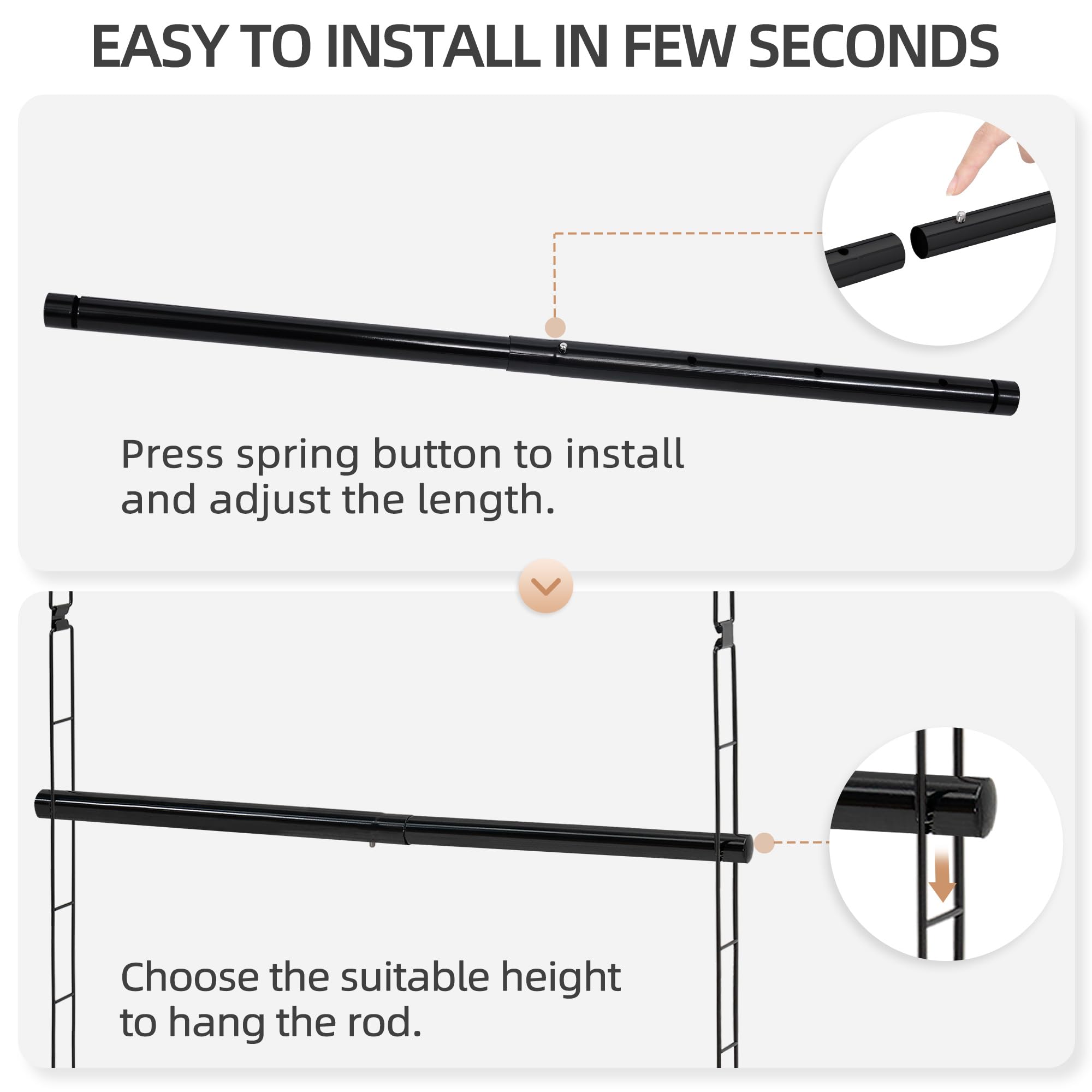 STORAGE MANIAC Adjustable Hanging Closet Rod Organizer - Space Saving Closet Extender with Double Rod, 2 Pack Black - Perfect for Bedroom, Closet & Small Space Organization