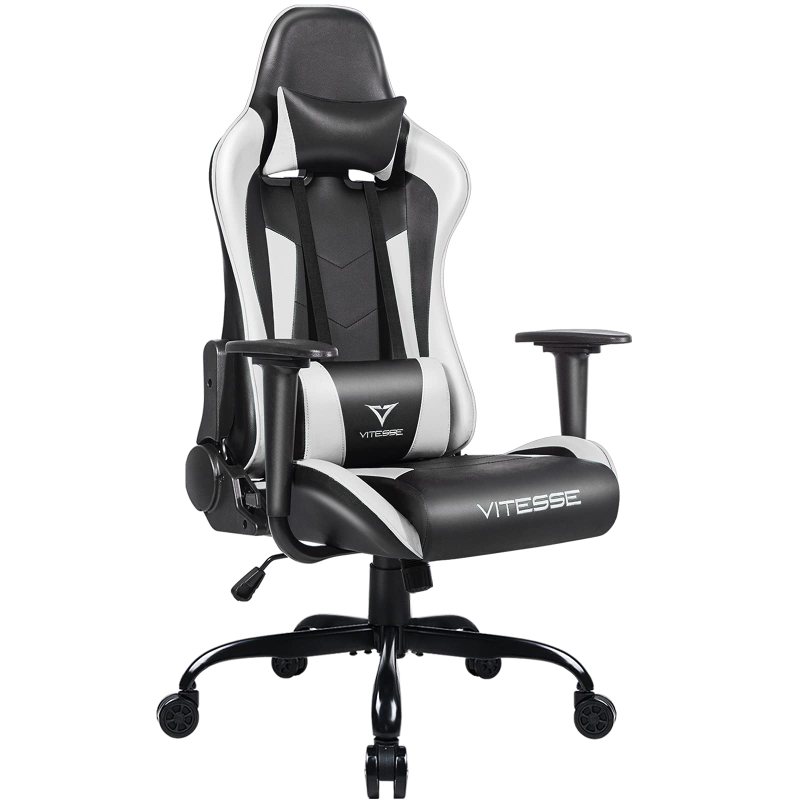 PUKAMI Ergonomic Gaming Chair for Teens - High Back Racing Style Computer Desk Chair with Adjustable Height, Lumbar Support & Headrest - Perfect for PC, PS5, Xbox Gaming & Home Office (White)