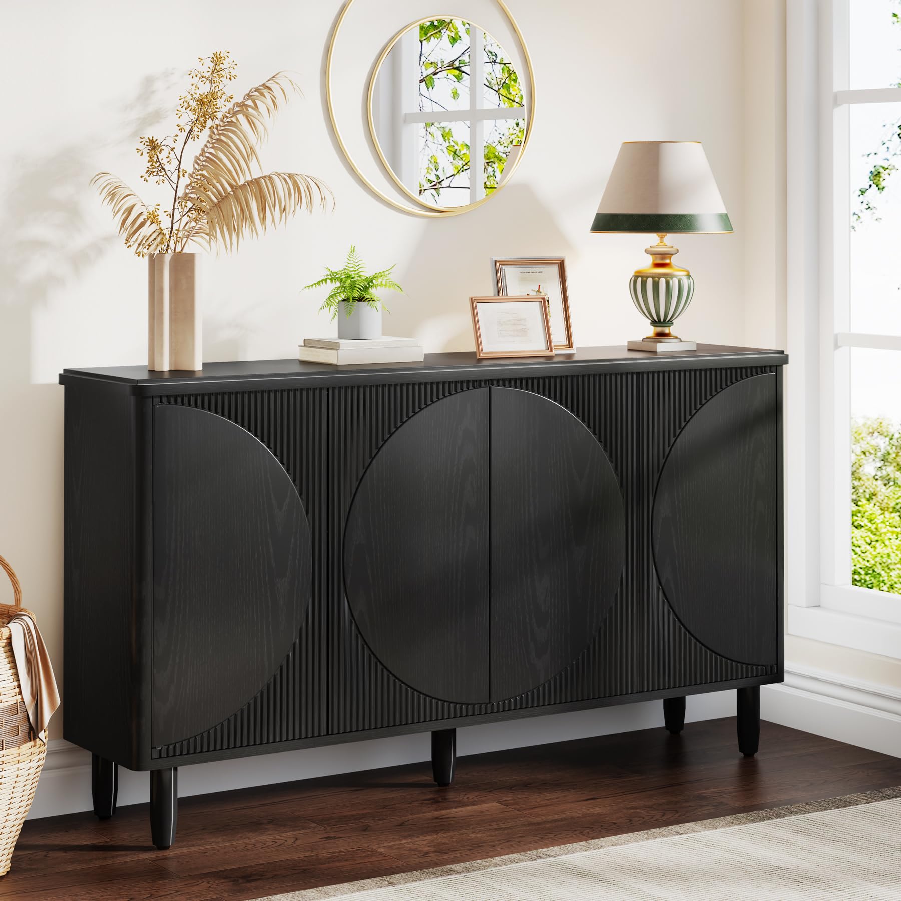 Tribesigns Modern All Black Buffet Cabinet Sideboard with Storage, Kitchen Dining Room Buffet Table with Doors for Living Room, Perfect for Home Organization and Stylish Storage Solutions