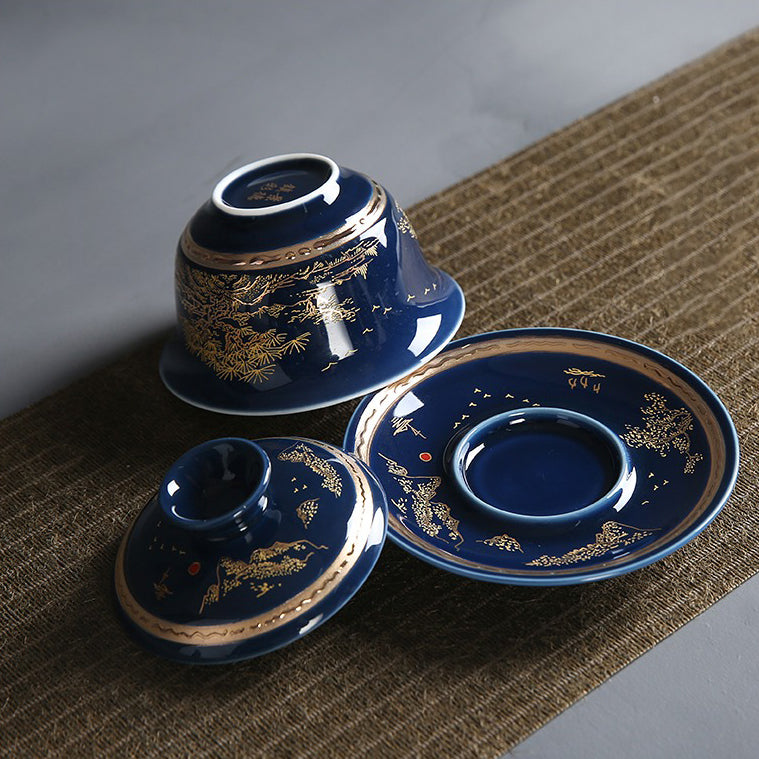 Exquisite Chinese Blue Landscape Porcelain Tea Set - Handcrafted 12-Piece Ceramic Gift Set for Afternoon Tea, Home Decor & Wedding Gifts - Perfect for Tea Ceremonies, Housewarming & Collectors