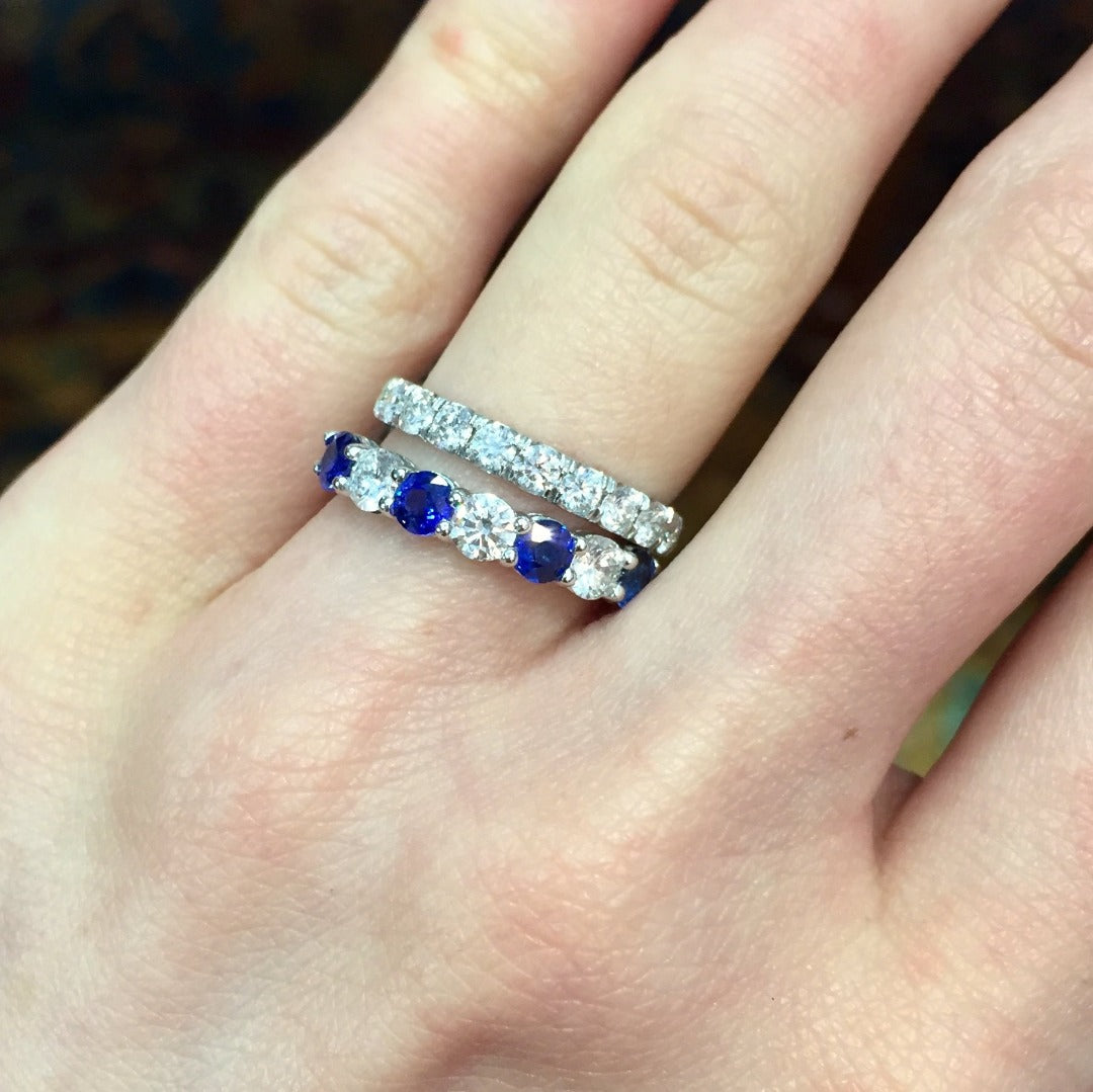 14K White Gold Sapphire & Diamond 7-Stone Wedding Band Ring for Women - Perfect for Engagement, Anniversary & Special Occasions