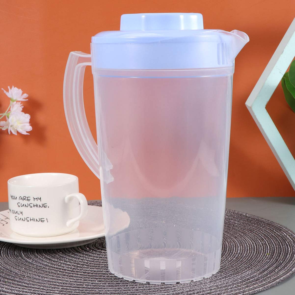 Housoutil 2L Clear Plastic Mixing Pitcher with Handle & Spout - BPA-Free Water Jug for Iced Tea, Lemonade, Cocktails & Beverages - Perfect for Parties, BBQs & Outdoor Events (Blue)