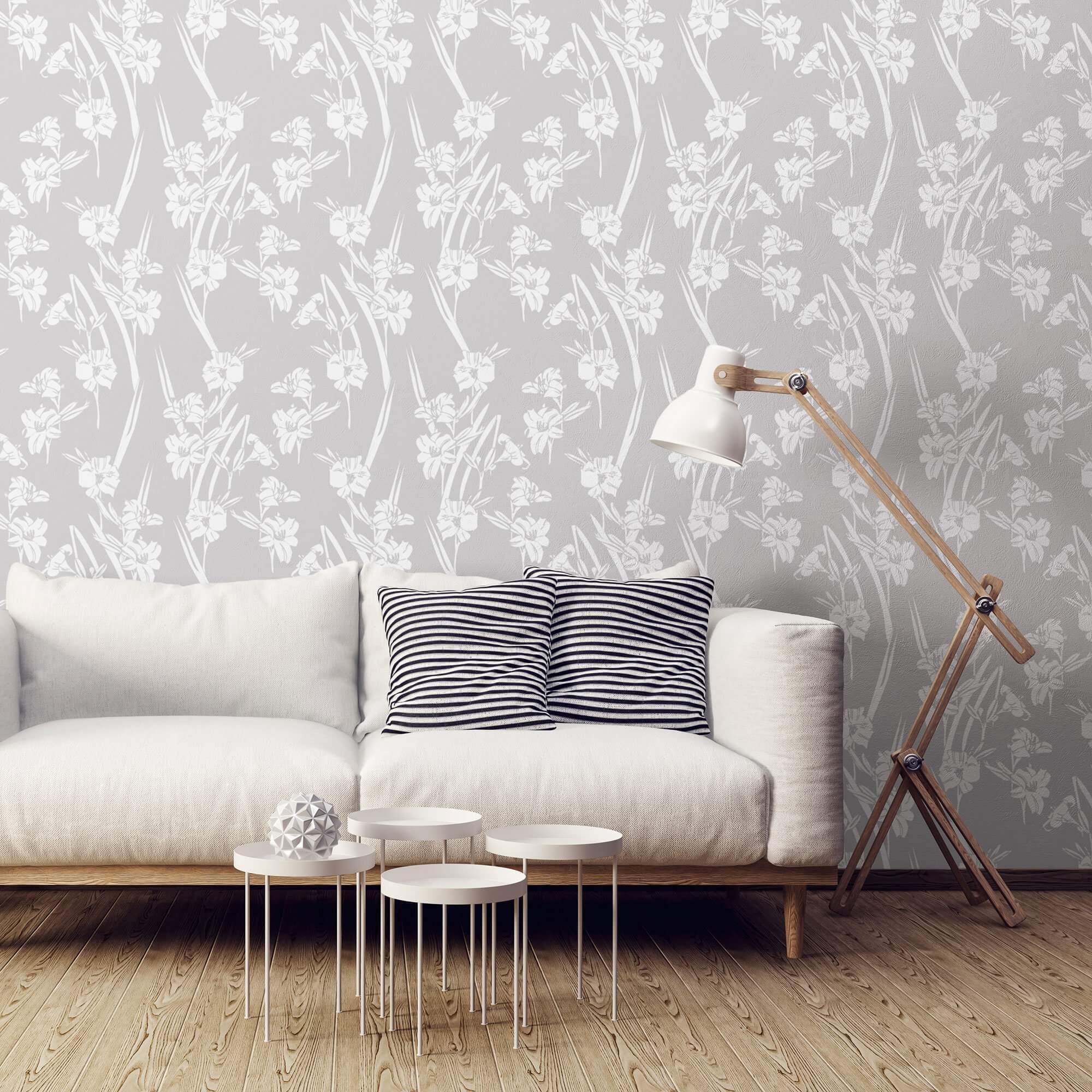 White and Gray Floral Peel and Stick Removable Wallpaper - Self-Adhesive Decorative Wall Covering for Bedroom, Living Room, and Office Decor