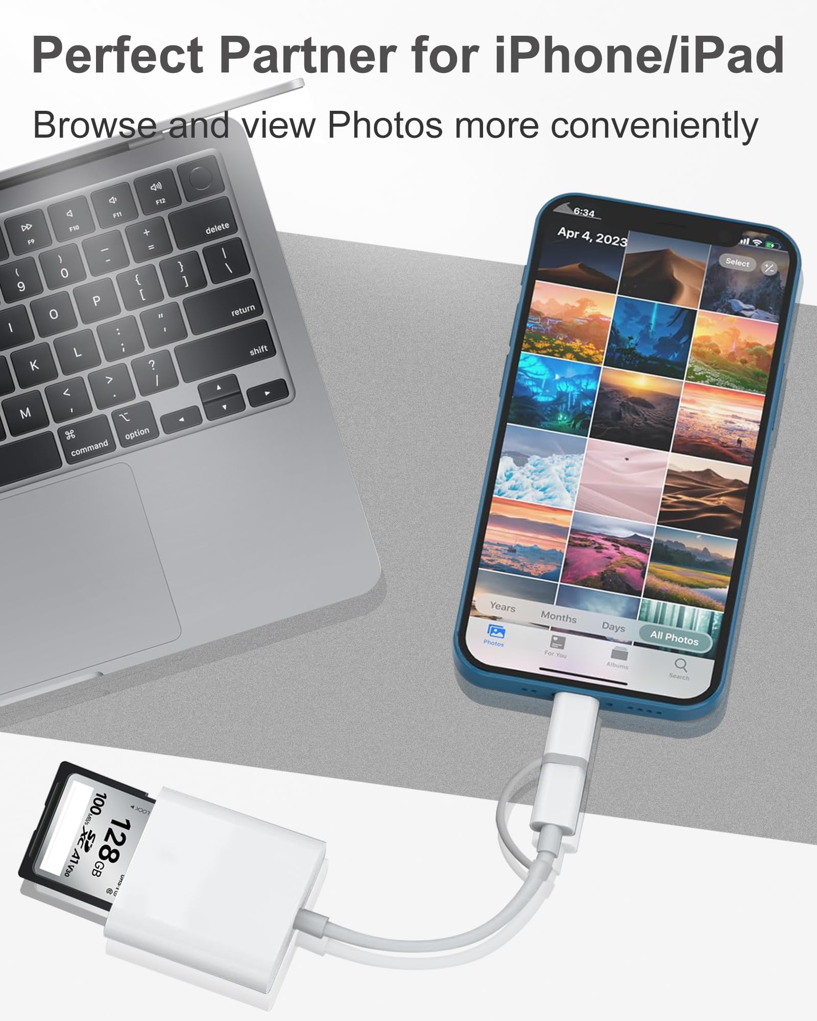 High-Speed SD Card Reader for iPhone & Android - Dual Lightning/USB C Connector - Supports SD/TF Memory Cards - Plug & Play - Perfect for Travel Photography, Vlogging & File Transfers Between Devices
