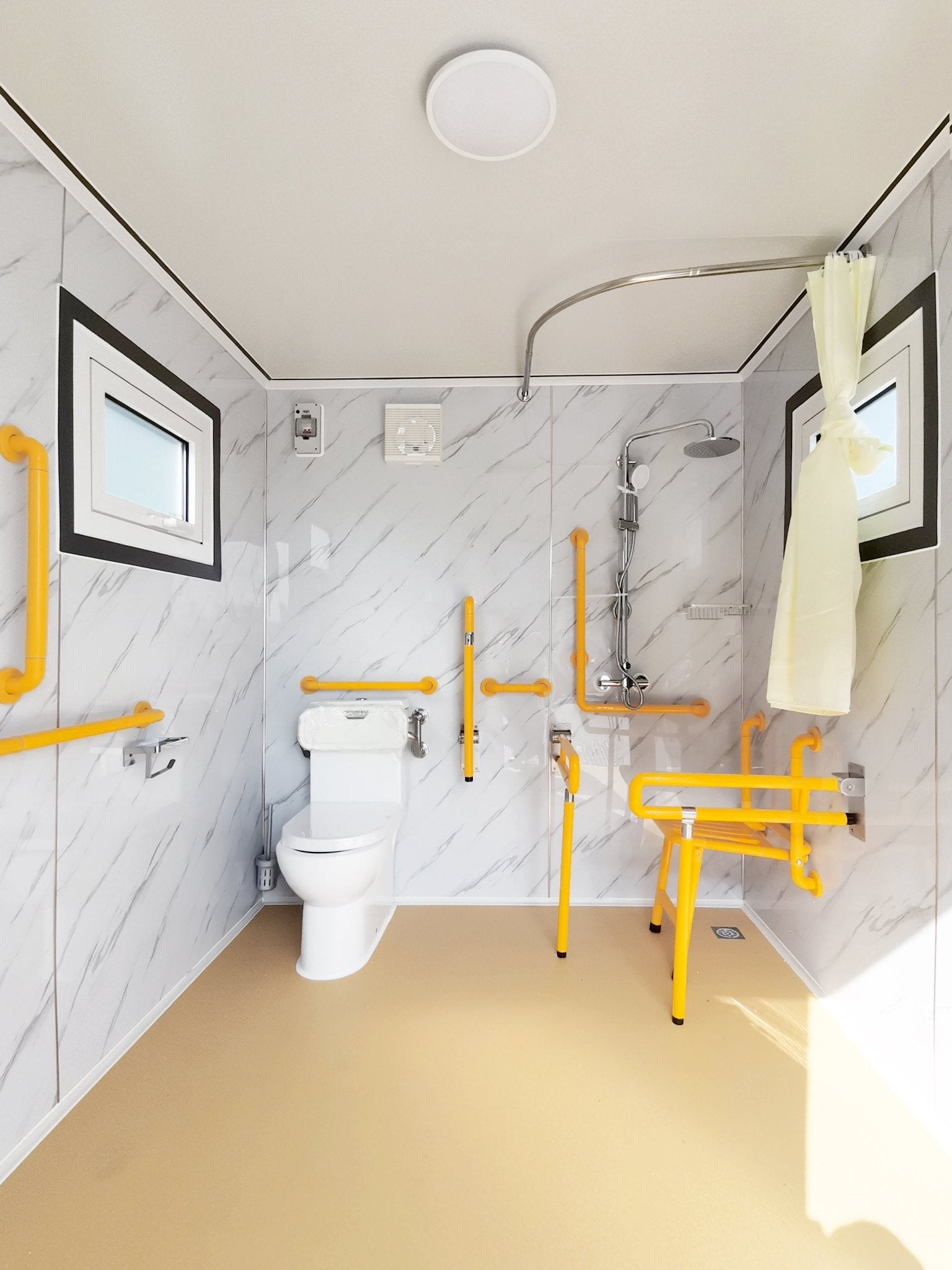 7' Portable ADA Compliant Handicap Accessible Bathroom with Ramp - Wheelchair Accessible Toilet & Sink (Model SU252051) - Ideal for Home Care, Hospitals & Mobility Assistance