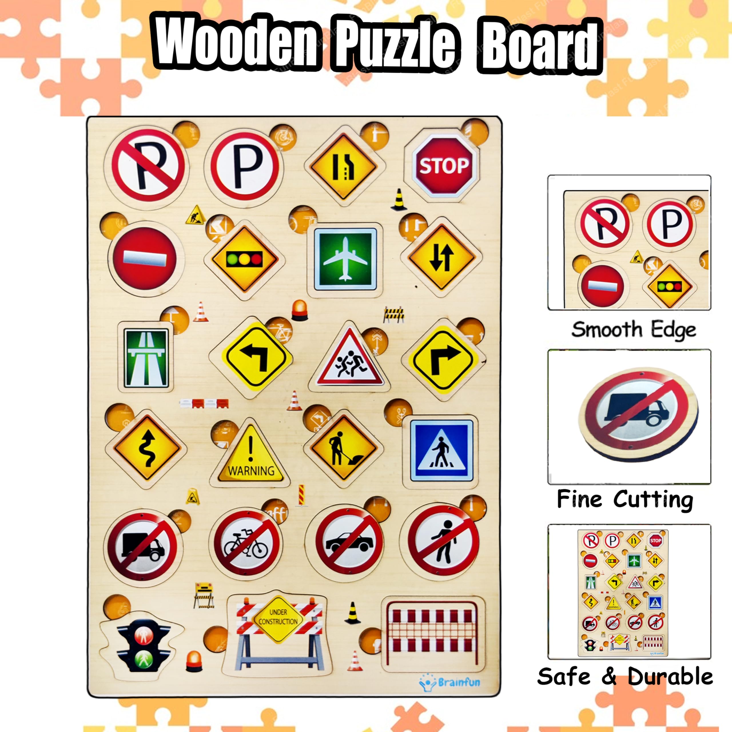 FunBlast Wooden Road Safety Signals Learning Board - Colorful Educational Toy for Kids, Boys & Girls | Traffic Sign Puzzle for Early Childhood Learning & Playroom Activities