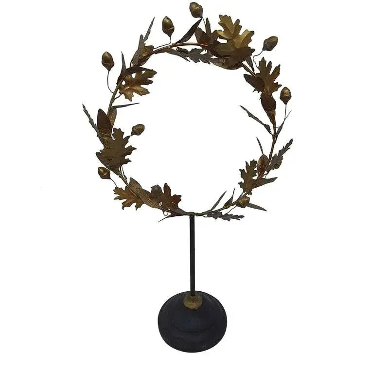 French Wire Gold Acorn Wreath on Stand - Elegant Fall Home Decor for Thanksgiving, Christmas & Seasonal Table Centerpiece