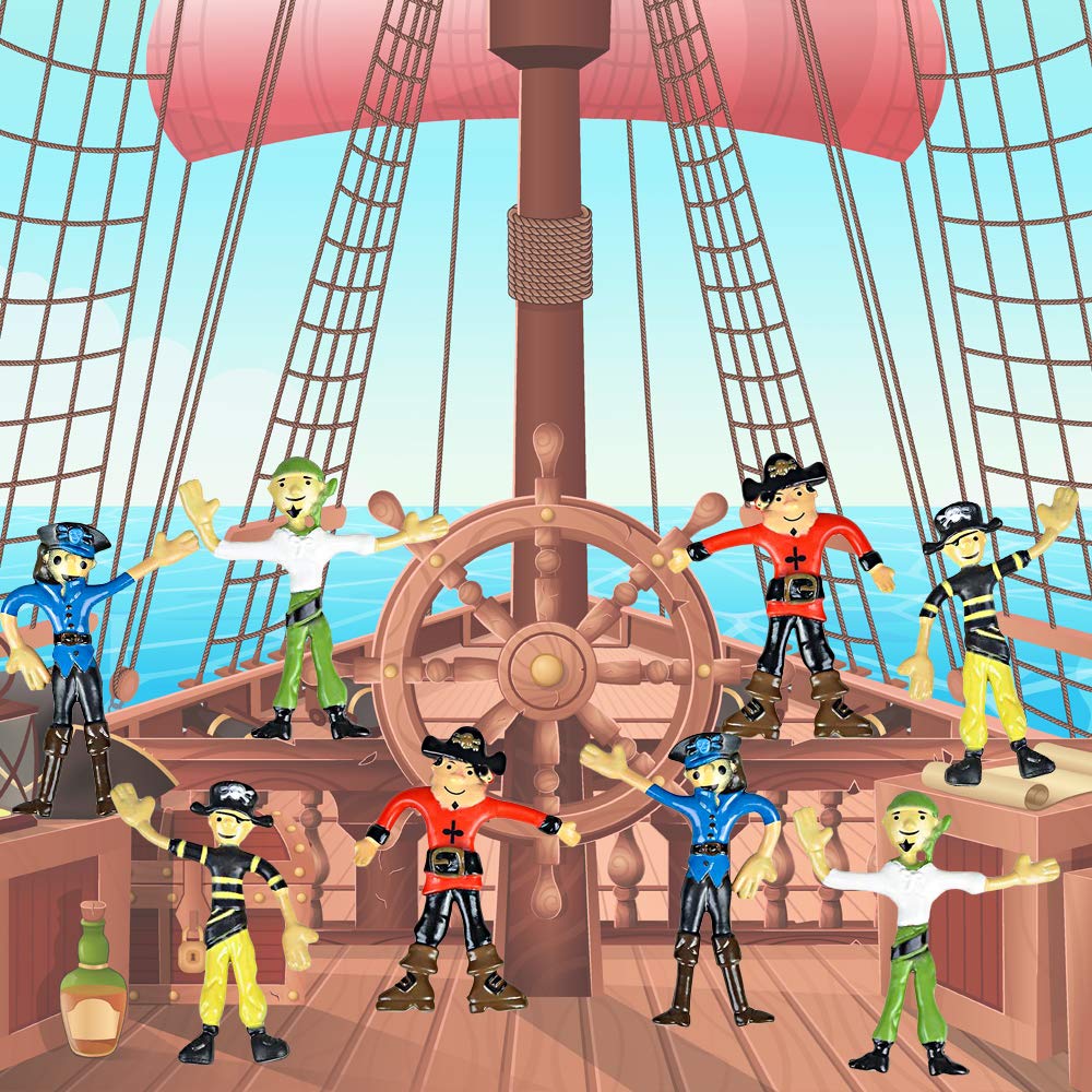 ArtCreativity 12-Piece Bendable Pirate Figures - Flexible Toy Set for Kids & Adults | Stress Relief Fidget Toys, Birthday Party Favors, Easter Basket Stuffers, Piñata Fillers | Perfect for Classroom Rewards, Travel Entertainment & Sensory Play