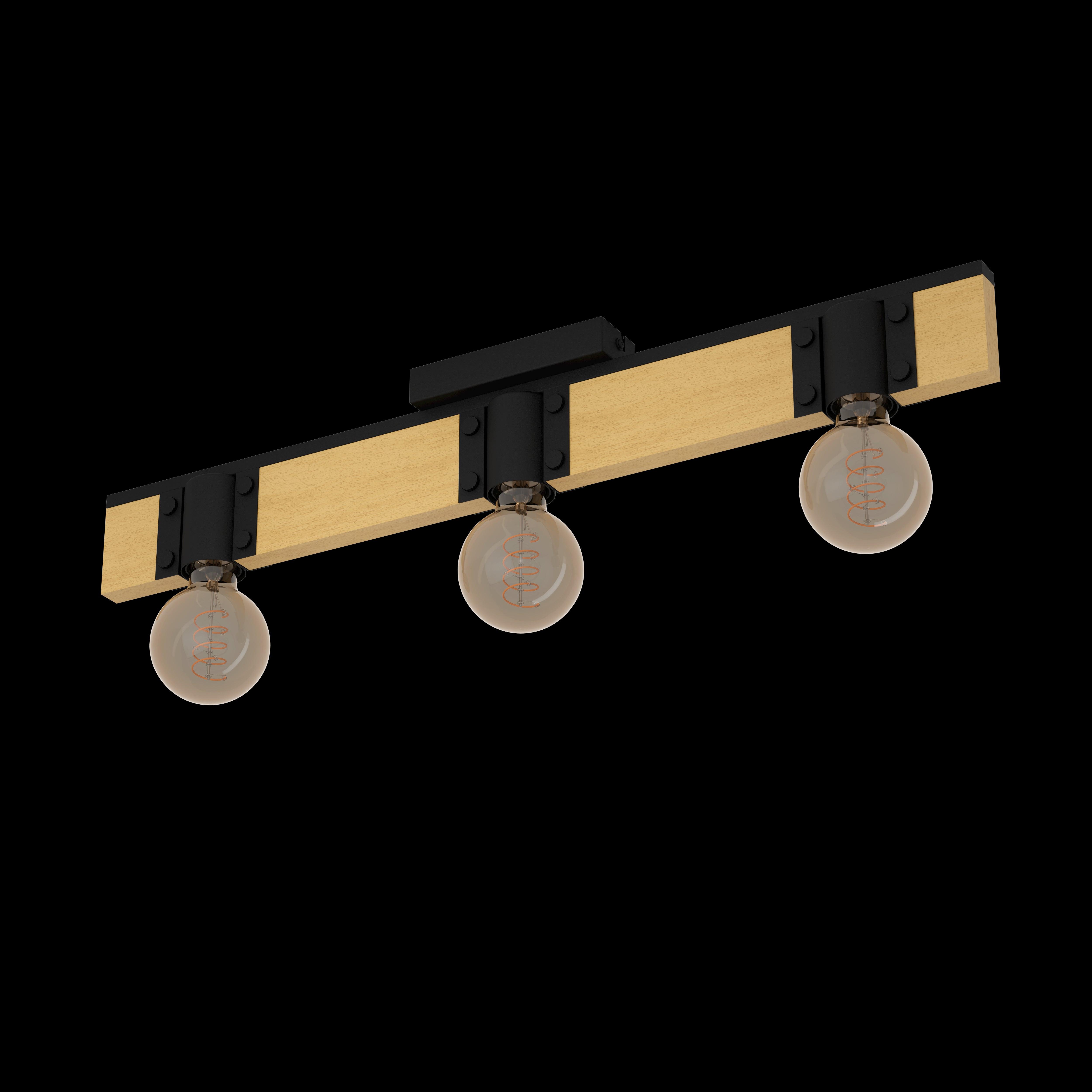 Eglo Bailrigg 3-Light Wood & Black Flush Mount Ceiling Light Fixture - Modern Farmhouse Lighting for Kitchen, Dining Room, or Bedroom