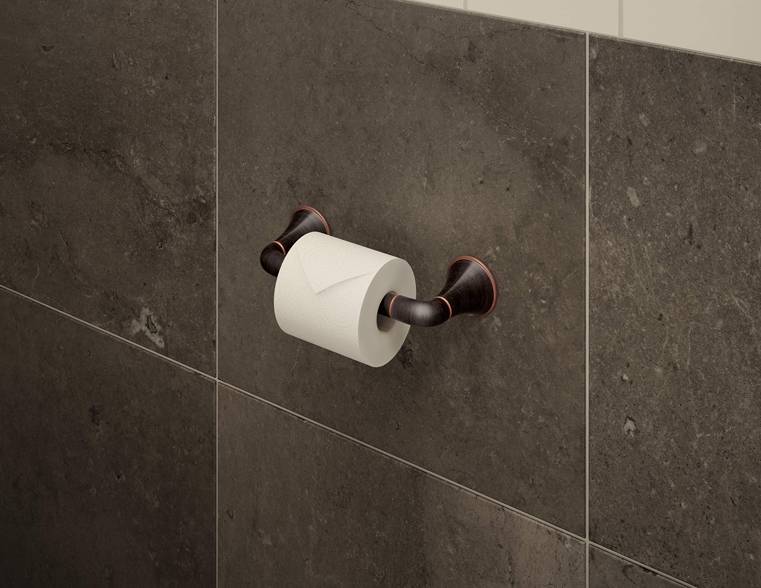 Symmons 553TP-SBZ Elm Wall-Mounted Toilet Paper Holder in Seasoned Bronze - Durable Bathroom Tissue Dispenser for Home & Commercial Use