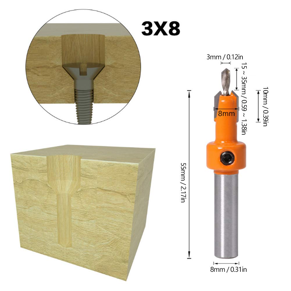 5-Piece Countersink Drill Bit Set - High-Speed Steel Wood Hole Drill Bits with Hex Key Wrenches for Woodworking, Carpentry & DIY Projects | Perfect for Furniture Making, Cabinet Installation & Home Renovation