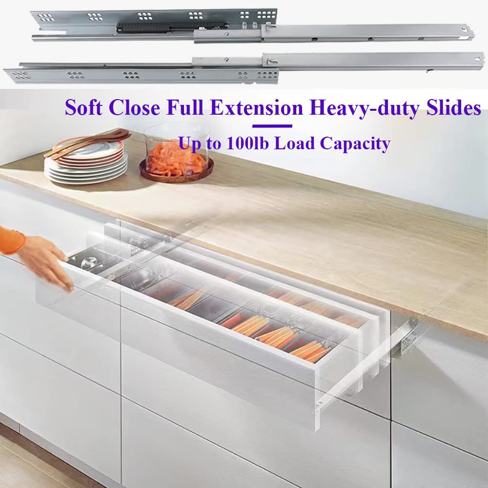 21 Inch Undermount Soft Close Drawer Slides - 6 Pairs Full Extension Drawer Rails with Locking Device & Rear Mounting Brackets | Perfect for Kitchen Cabinets, Dressers, and Office Furniture