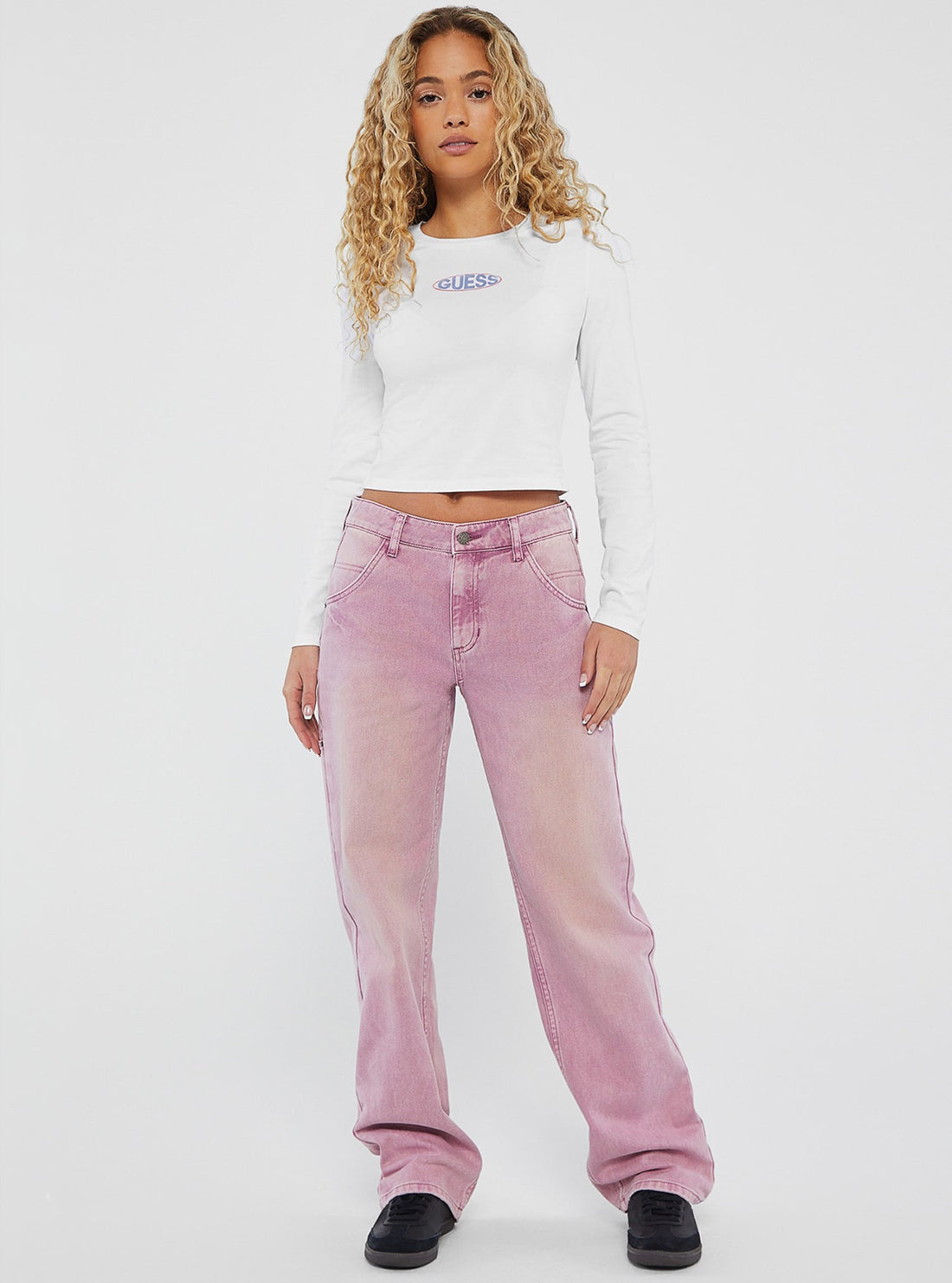 Guess Originals Pink Overdye Carpenter Pants for Women - Vintage Distressed Denim Jeans - Casual Streetwear & Everyday Wear