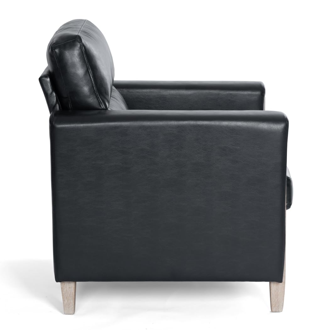 Modern Upholstered Armchair - Mid Century Single Seater Sofa with PU Leather - Comfortable Accent Chair for Living Room, Bedroom, Apartment & Office - Perfect for Small Spaces, Reading & Relaxing - Black PU Leather Lounge Chair