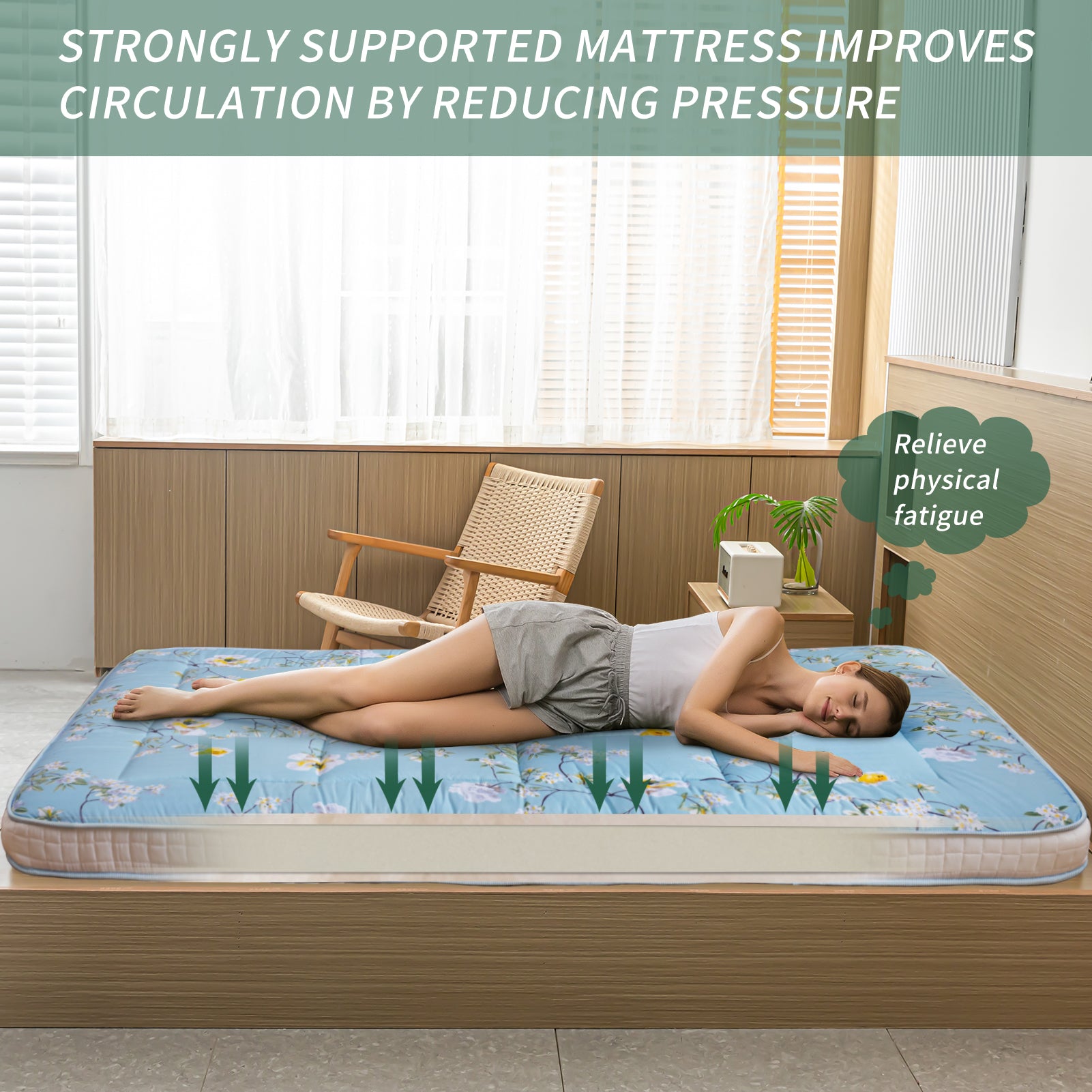 MAXYOYO Rustic Floral Korean Padded Japanese Futon Mattress - Quilted Bed Mattress Topper & Foldable Sleeping Pad for Guest Bed, Camping, Couch & Floor Lounging | Comfortable Home & Outdoor Use
