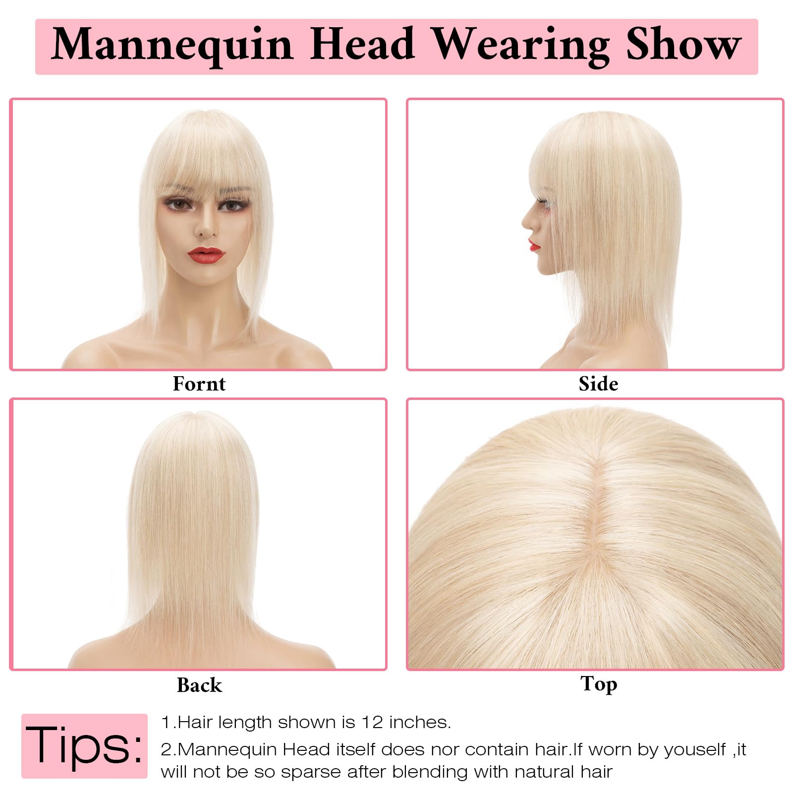SEGO 100% Real Human Hair Toppers with Bangs - Silk Base 150% Density Clip-In Topper (2.7”x5.1”) for Women with Thinning Hair & Hair Loss - Perfect for Daily Wear, Special Occasions & Gray Hair Coverage