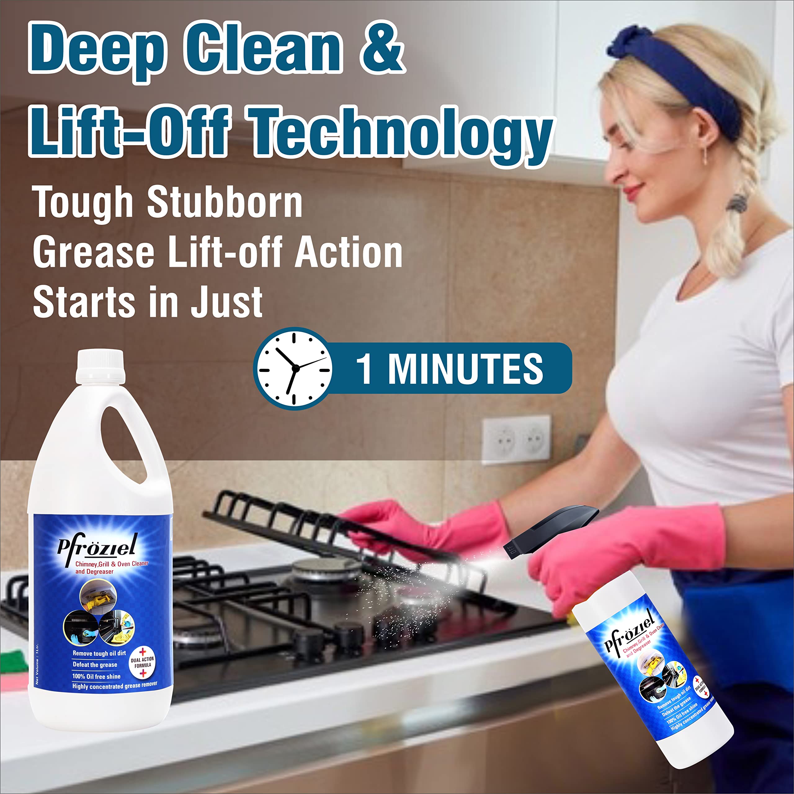 Pfroziel Chimney & Grill Cleaner (1L) - Heavy-Duty Degreaser for Chimneys, Ovens, Gas Stoves, Griddles & Exhaust Fans | Non-Flammable Formula | Removes Tough Grease, Oil & Stains | Perfect for Kitchen Deep Cleaning & BBQ Grill Maintenance