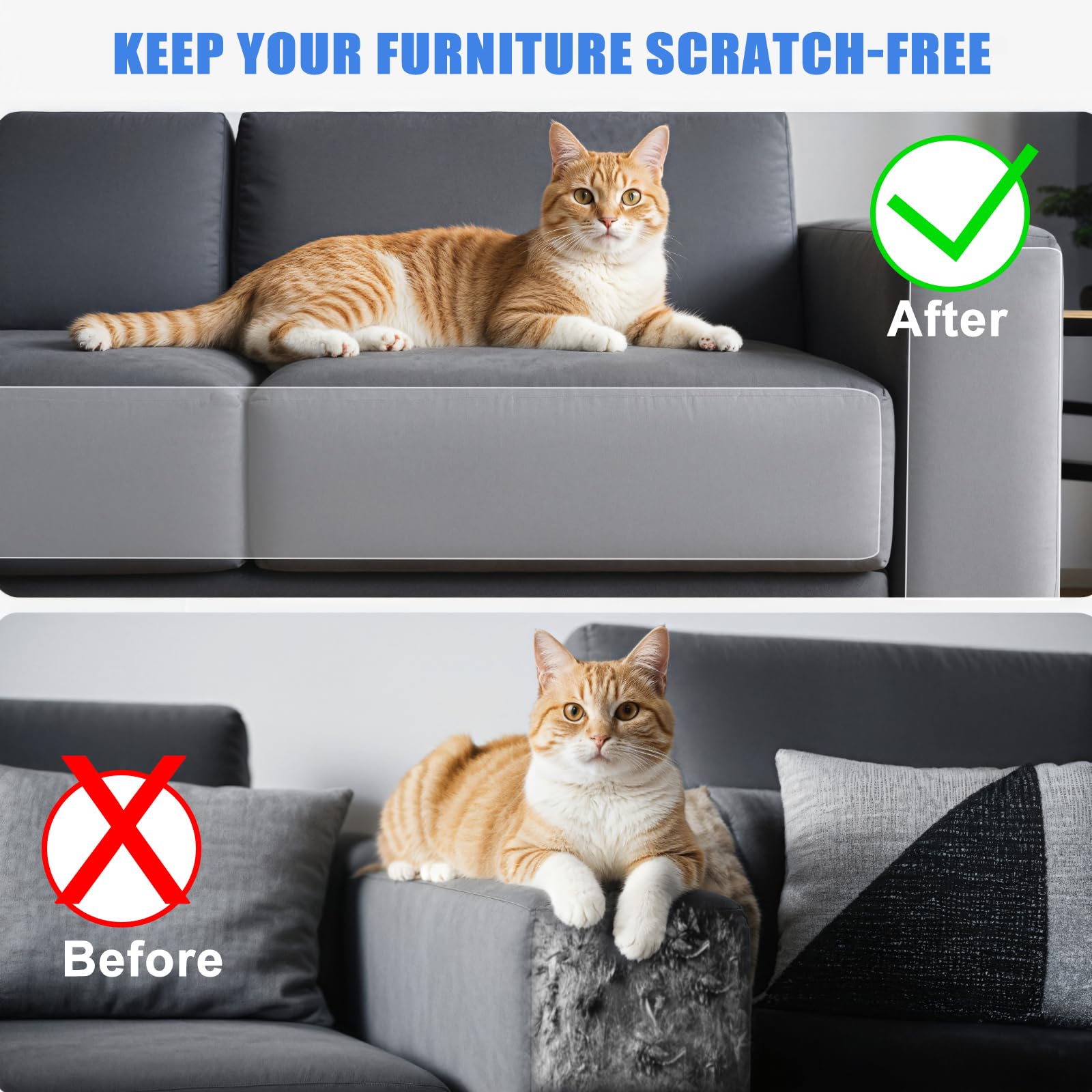 Clear Anti-Scratch Tape for Furniture - Cat Scratch Protector for Couches, Sofas, Carpets & Doors | Pet & Kid Safe | 2 Rolls (12