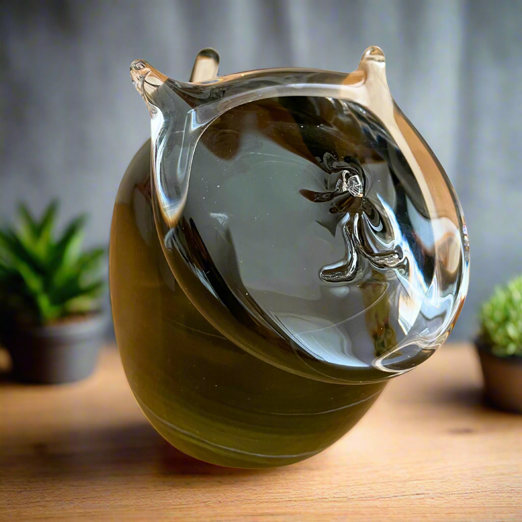 Sarah P. Art Glass Collectible - Caithness Moggies Smokey Grey Cat Paperweight | Handmade Glass Sculpture for Home Office Desk Decor & Gift for Cat Lovers