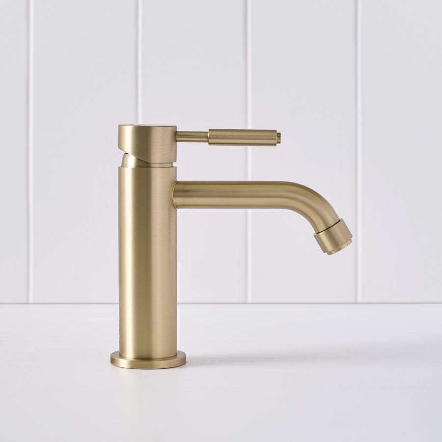 Melbourne Short Basin Mixer Tap - Brushed Nickel Finish - Warm Water Mixer for Bathroom Sink - Perfect for Modern Home & Hotel Renovations