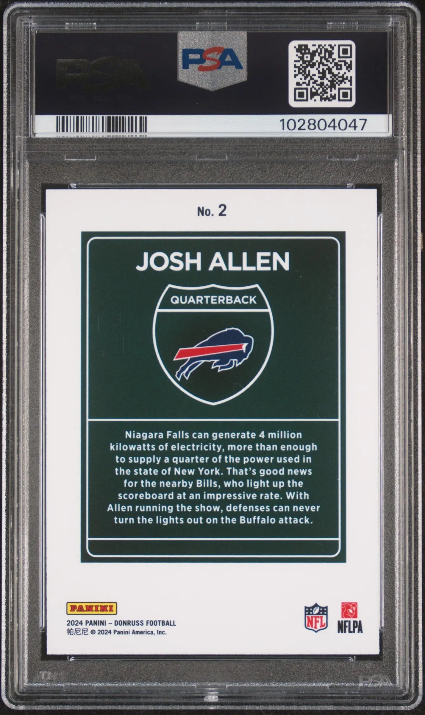 2024 Panini Donruss Football Downtown Josh Allen PSA 9 Case Hit - Rare Collectible Football Card for Fans & Investors | Perfect for Display, Trading, and Sports Memorabilia Collections