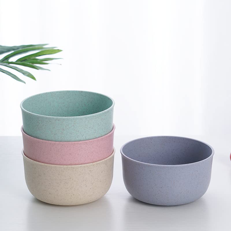 Eco-Friendly Wheat Straw Fiber Bowls - Unbreakable 4-Piece Set for Cereal, Salad & Soup | Dishwasher Safe Mixing & Serving Bowls Made with Rice Husk & Bamboo Fibers | Perfect for Kitchen, Camping & Picnics (Multicolor)