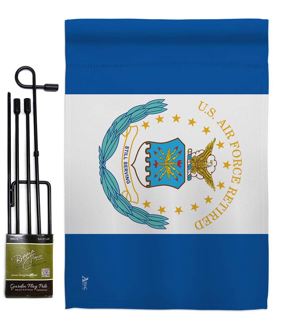 USAF Retired Military Garden Flag Set with Stand - Double-Sided Yard Decoration for Veterans