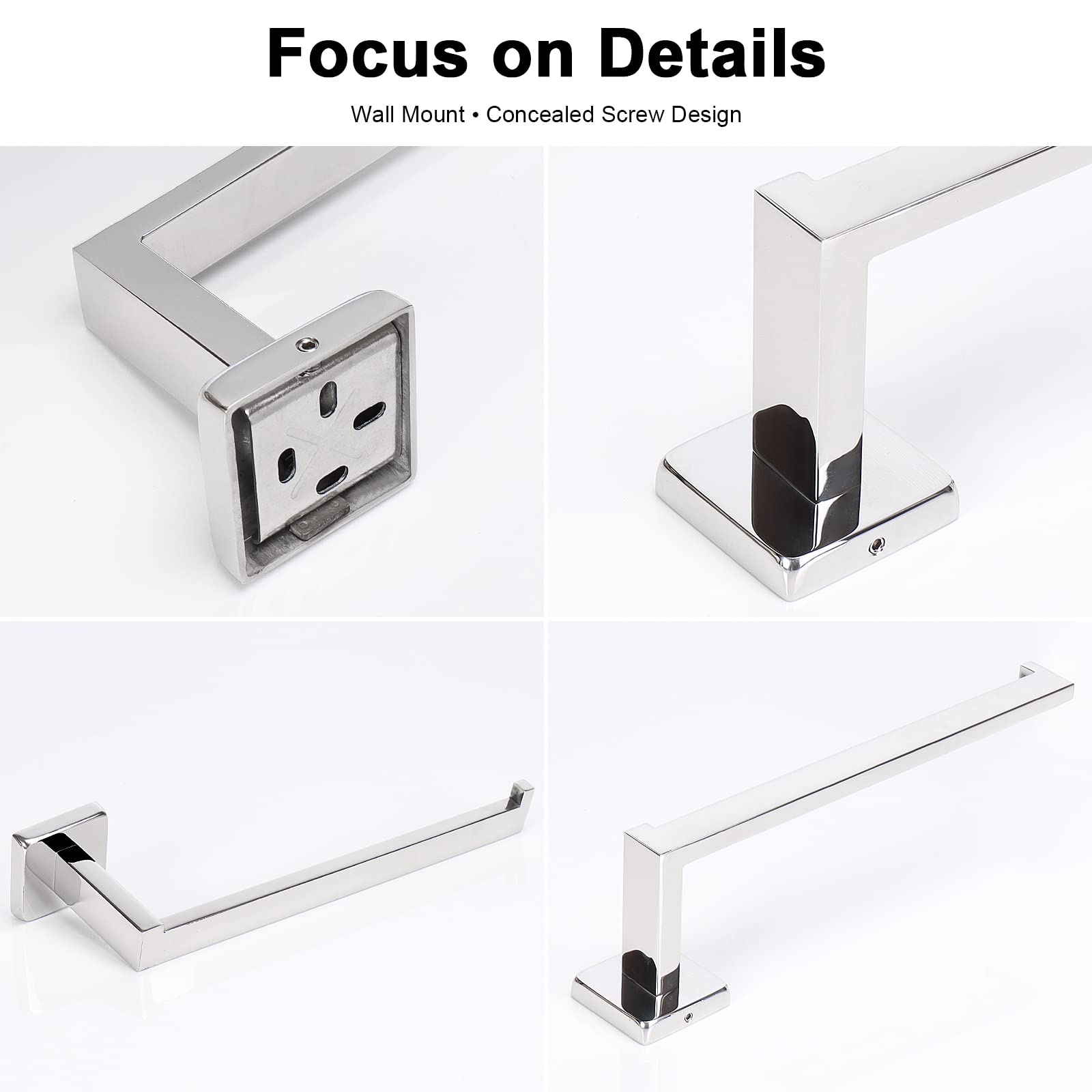 Premium SUS304 Stainless Steel Square Hand Towel Holder & Toilet Paper Holder Set - Rustproof Wall Mounted Bathroom Accessories for Kitchen, Washroom (Chrome Finish) - Perfect for Modern Home Decor & Space Saving Storage