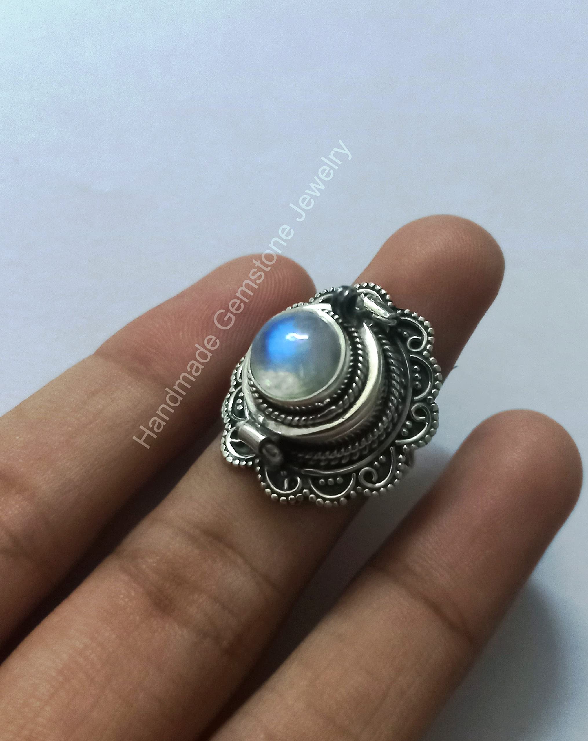 Rainbow Moonstone Poison Box Ring - Blue Flash Moonstone Gemstone Jewelry, Handmade Openable Designer Ring for Women, Unique Christmas Gift for Her, Perfect for Parties, Engagements & Special Occasions