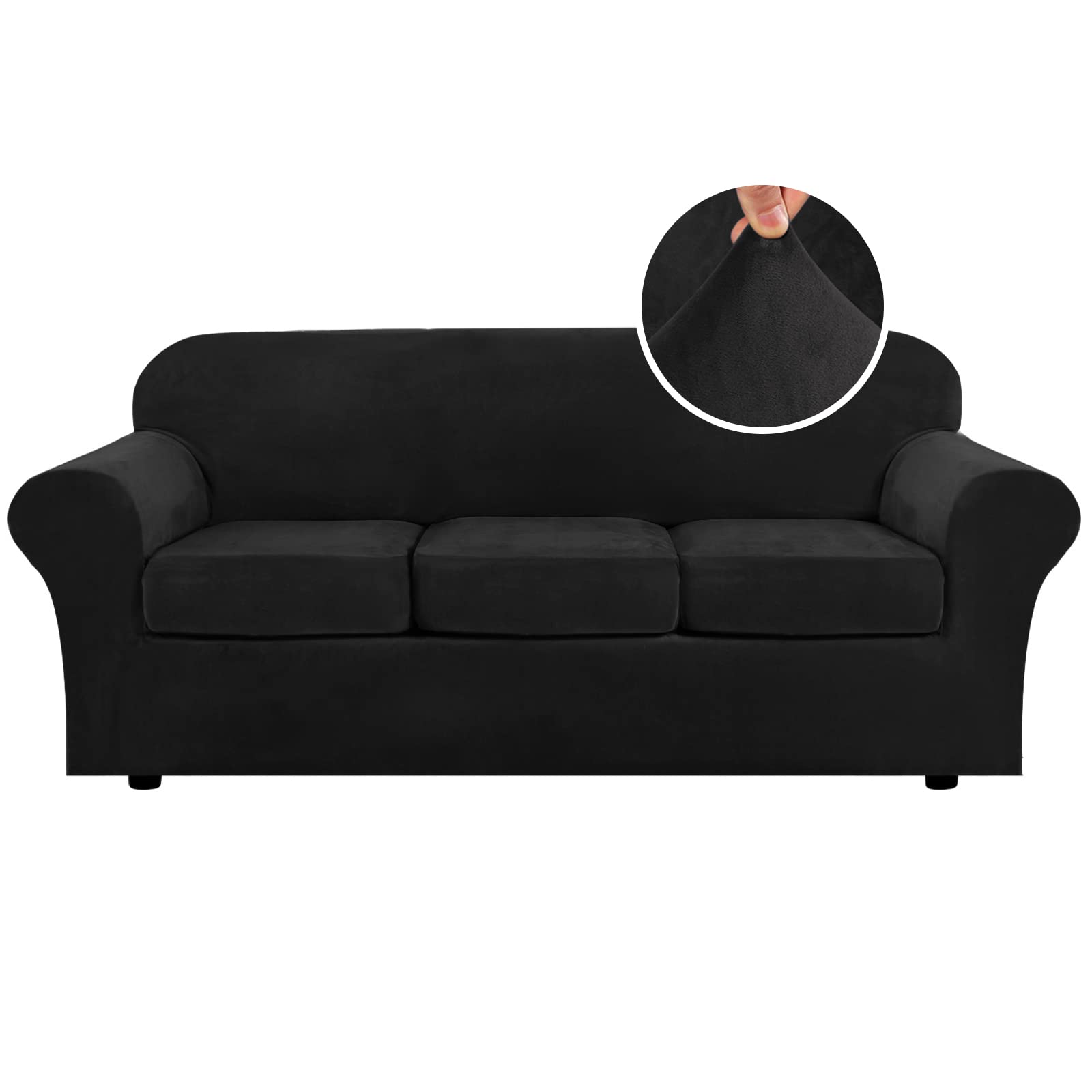 H.VERSAILTEX Modern Velvet 4-Piece Stretch Sofa Slipcover - Form-Fitting Furniture Protector for 3-Seater Couches up to 90